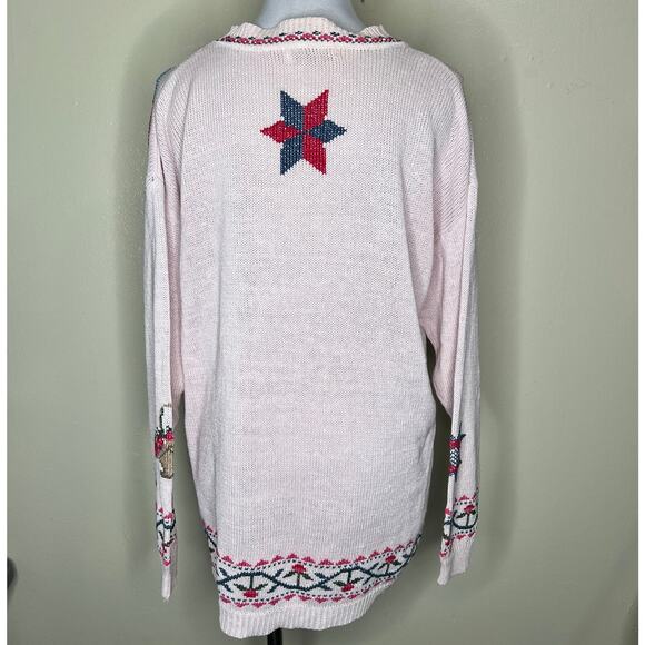 Vintage 90s Venezia Sweater 14/16 Grandmacore USA Flag Cross Stitch Cottagecore - Picture 4 of 10